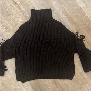 Brown Fringe mock neck sweater